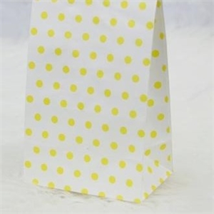 [1806003] ถุงใส่ของชำร่วย ถุงใส่กิ๊ปช็อป ถุงใส่ของขวัญ ถุงกระดาษขาวลายจุดสีเหลือง ขนาด9.5x6x16.5 cm.