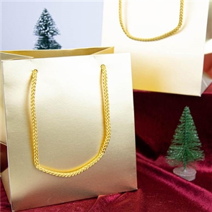 [0205037] ถุงกระดาษ ถุงใส่ของฝาก ถุงใส่ของขวัญ ถุงช้อปปิ้งพรีเมี่ยม สีทอง 19x13x21 ซม.