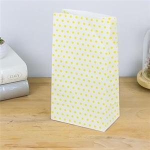 [1808003] ถุงใส่ของชำร่วย ถุงใส่กิ๊ปช็อป ถุงใส่ของขวัญ ถุงกระดาษขาวลายจุดสีเหลือง ขนาด14.6x9x27 cm.