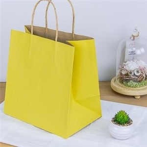 [0202011] ถุงใส่เบเกอรี่ ถุงใส่ขนม ถุงใส่สินค้า บรรจุภัณฑ์ ถุงกระดาษน้ำตาลหูเกลียว พิมพ์สีเหลือง 23x15x23 ซม.