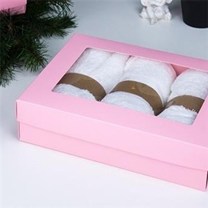 [1404003] กล่องของขวัญ กล่อง กล่องบรรจุภัณฑ์ กล่องใส่ผ้าขนหนูสีชมพู ไซส์ S