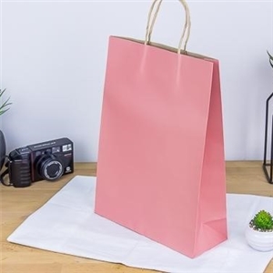 [0212005] ถุงใส่ของขวัญ ถุงใส่สินค้า บรรจุภัณฑ์ ถุงกระดาษน้ำตาลหูเกลียว พิมพ์สีชมพู 26x10x35 ซม.