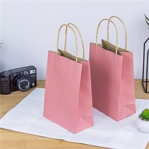 [0210005] ถุงใส่ของขวัญ ถุงใส่สินค้า บรรจุภัณฑ์ ถุงกระดาษน้ำตาลหูเกลียว พิมพ์สีชมพู 15x8x21 ซม.
