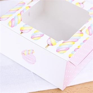 [0403028] กล่องใส่ขนม กล่องใส่ของว่าง กล่องใส่อาหารว่าง กล่องสแน็คหน้าต่าง ลายมาชเมลโล่ (กล่องเค้กครึ่งปอนด์)