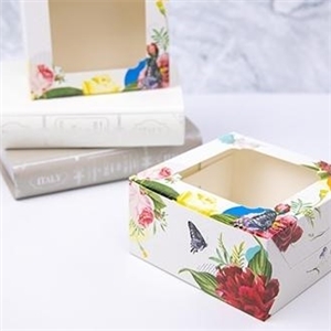 [0403049] กล่องใส่ขนม กล่องใส่ของว่าง กล่องใส่อาหารว่าง กล่องสแน็คหน้าต่าง ลายบัตเตอร์ฟลายการ์เด้น (กล่องเค้กครึ่งปอนด์)
