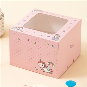[0101099] กล่องขนม กล่องเบเกอรี่ กล่อง บรรจุภัณฑ์ กล่องเค้ก 1 ปอนด์ ทรงสูง ลายเบบี้ยูนิคอร์น พิ้งค์ 20.3x20.3x15 ซม.