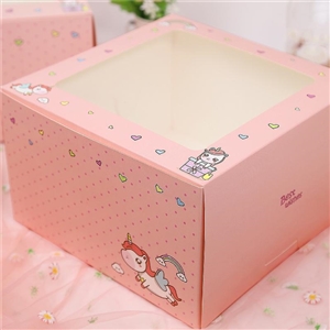 [0102097] กล่องขนม กล่องเบเกอรี่ กล่อง บรรจุภัณฑ์ กล่องเค้ก 2 ปอนด์ ทรงสูง ลายเบบี้ยูนิคอร์นพิ้งค์