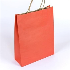 [0212004] ถุงใส่ขนม ถุงใส่ของ บรรจุภัณฑ์ ถุงกระดาษน้ำตาลหูเกลียว พิมพ์สีแดง 26x10x35 ซม.