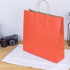 [0213003] ถุงใส่ขนม ถุงใส่ของ บรรจุภัณฑ์ ถุงกระดาษน้ำตาลหูเกลียว พิมพ์สีแดง 32x10x32 ซม.