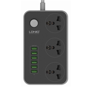 รับสกรีน ปลั๊ก รับสกรีน ปลั๊กพ่วง LDNIO ปลั๊กไฟ 6 USB SC3604 ปลั๊กรางปลั๊ก 3 ช่อง+6 พอร์ต USB ปลั๊กสีดำ สหภาพยุโรป