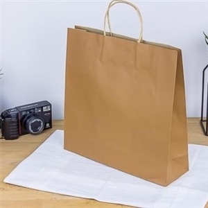 [0213006] ถุงใส่สินค้า ถุงใส่ของ บรรจุภัณฑ์ ถุงกระดาษน้ำตาลหูเกลียว พิมพ์น้ำตาล 32x10x32 ซม.