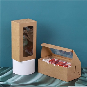 [0111077] กล่องใส่ขนม กล่องใส่เบเกอรี่ บรรจุภัณฑ์ กล่องคราฟท์ มีหน้าต่าง 9x17.3x6.3 ซม.