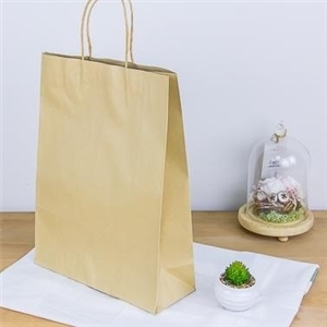 [0204008] ถุงใส่สินค้า ถุงใส่ของ บรรจุภัณฑ์ ถุงกระดาษน้ำตาลหูเกลียว 26x10x35 ซม.