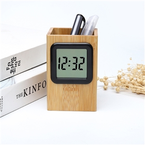 นาฬิกาไม้ เดินเงียบ จากไม้แท้ธรรมชาติ กล่องใส่ปากกา นาฬิกาตั้งโต๊ะ บอกตัวเลขดิจิตอลอุณหภูมิ
